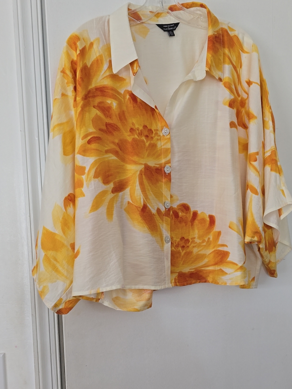 Flowy White Shirt With Orange Floral Print